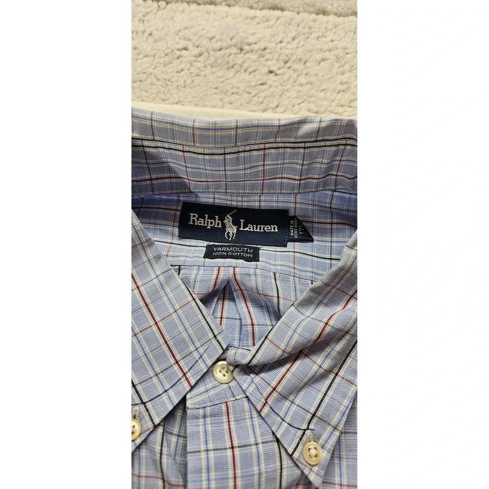 Ralph Lauren Yarmouth Mens‎ 17.5 34/35 Blue Plaid Cotton Button Down Shirt
